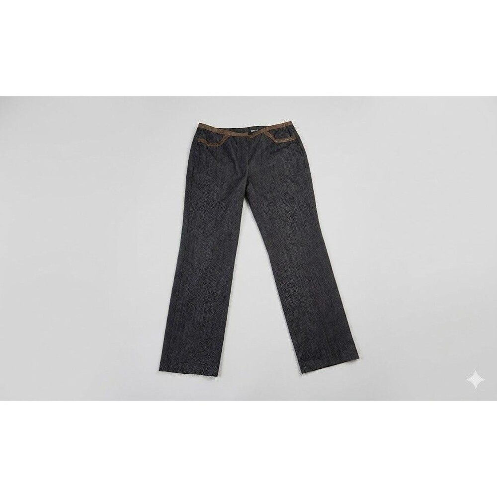 DKNY Wool Blend Chambray Leather Accent Business Casual Dress Pants Sz 8